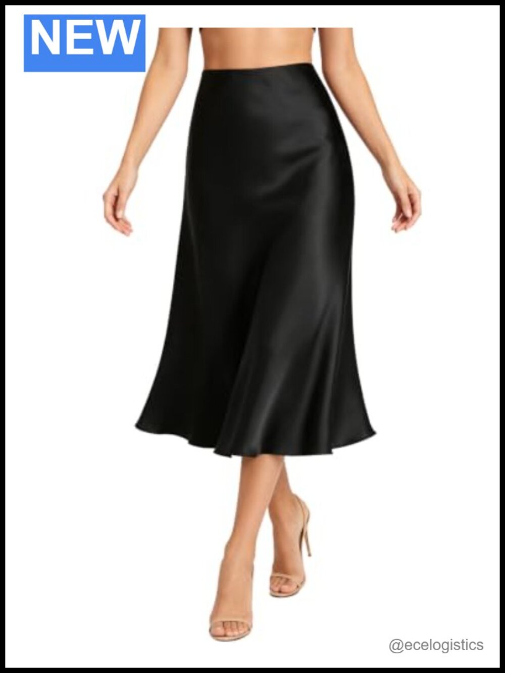 Satin Midi Skirt High Waist Fishtail A-Line Wedding Guest